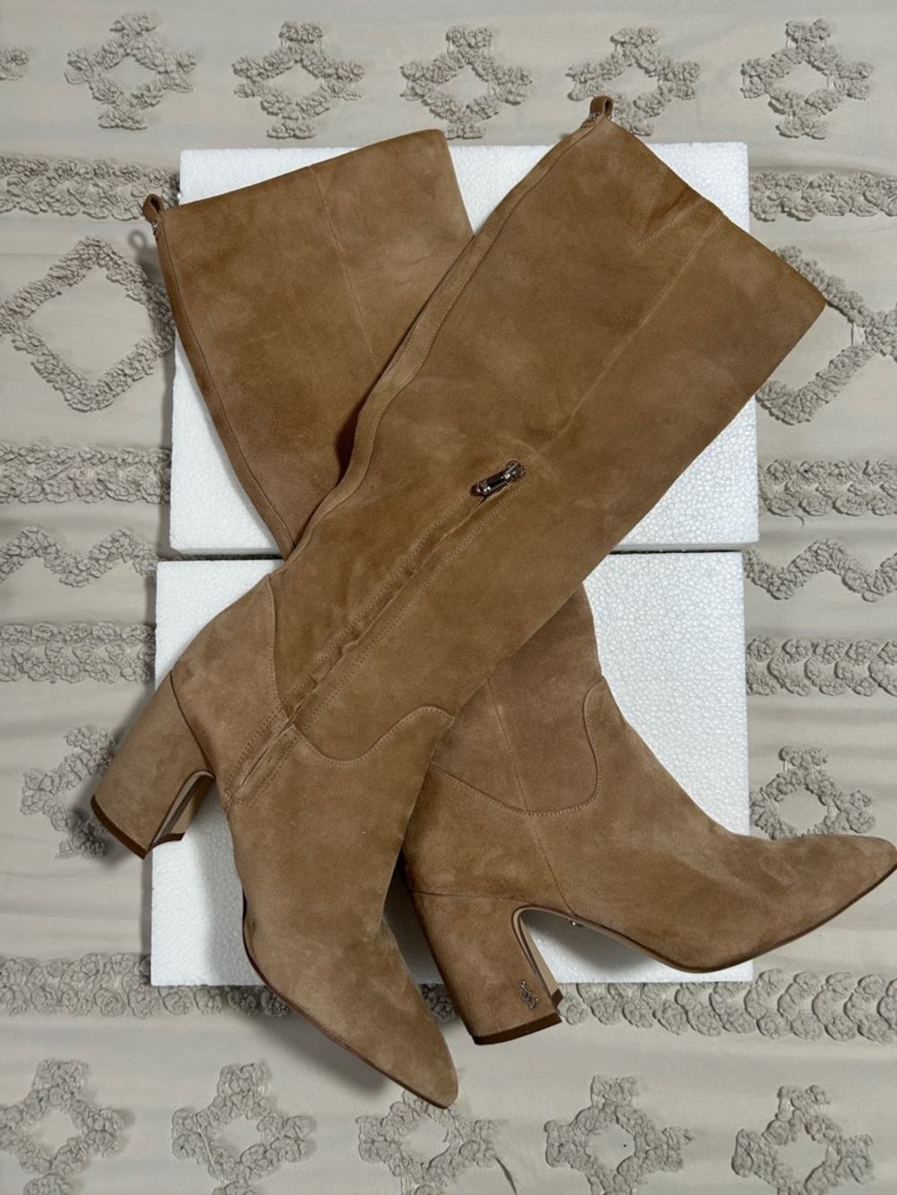 Sam Edelman Tan Suede Knee-High Block Heel Boots